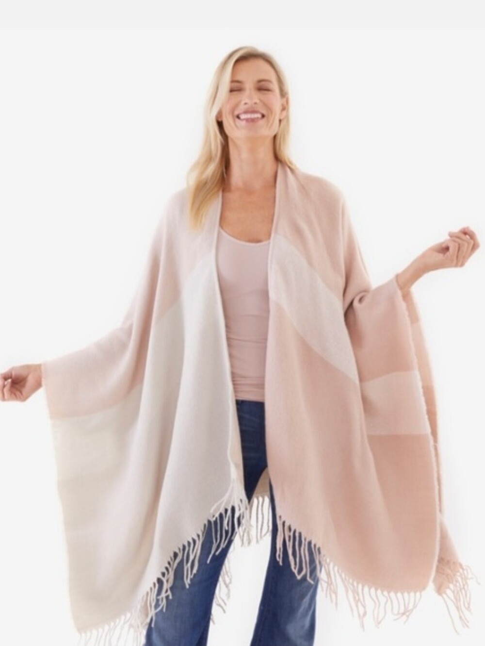 Soia & Kyo Blush Cream Ivory Soft Woven Knit Wrap Fringe NWT One Size Fits Most